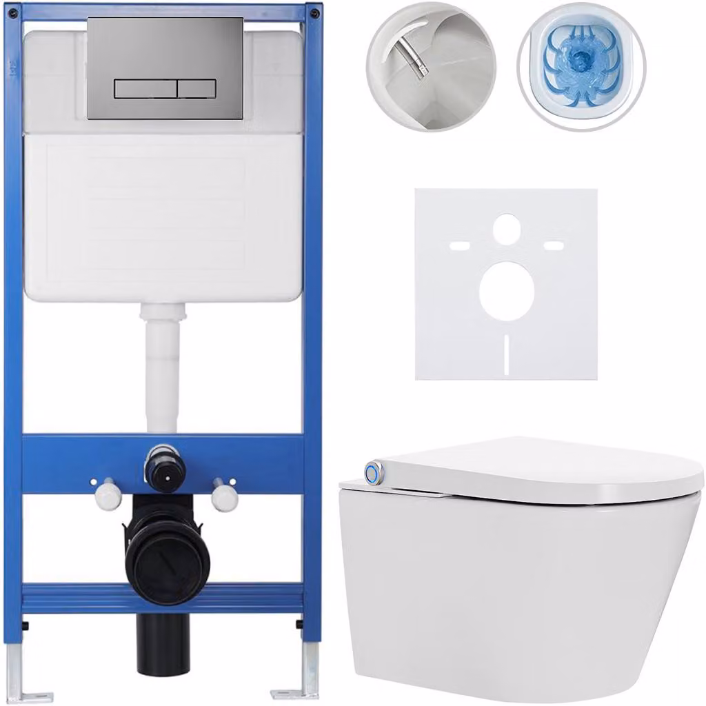 Set completo per WC Profi/Cronus Standard - bianco lucido - pulsante per WC modello Slim/grigio scuro - installazione a parete - 59,3 x 38,4 cm
