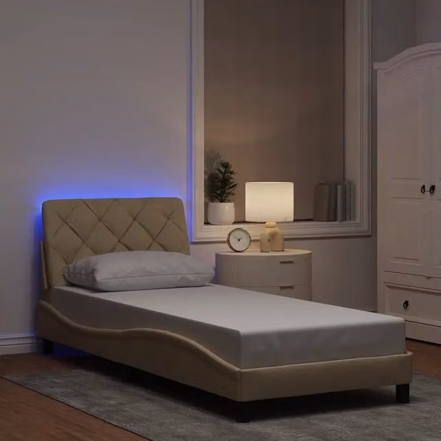 Giroletto vidaXL in tessuto beige con illuminazione LED sottostante e porta di ricarica USB, L/P/H: 80 x 200 cm – 1