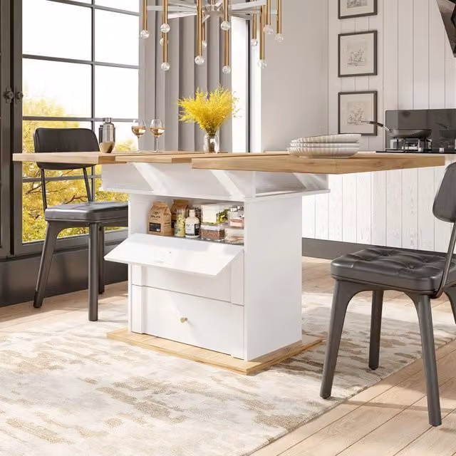 Tavolo allungabile con piano estensibile bilaterale e vano contenitore in MDF e metallo 110-140 × 80 × 75 cm