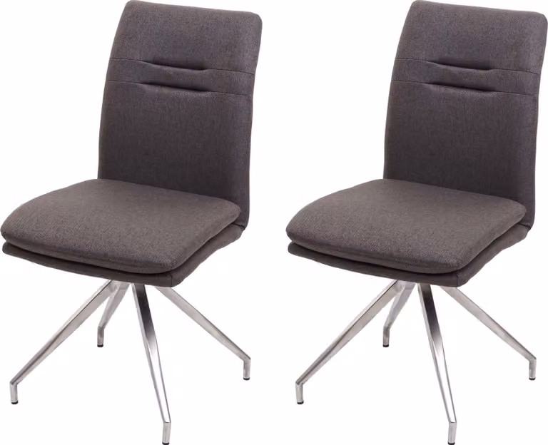 Set di 2 sedie da sala da pranzo | A x L x P 90 x 47 x 60 cm | Altezza seduta 49 cm | Tessuto/tessuto Acciaio inossidabile spazzolato | Grigio-marrone | Sedia da cucina Sedia con schienale Sedia