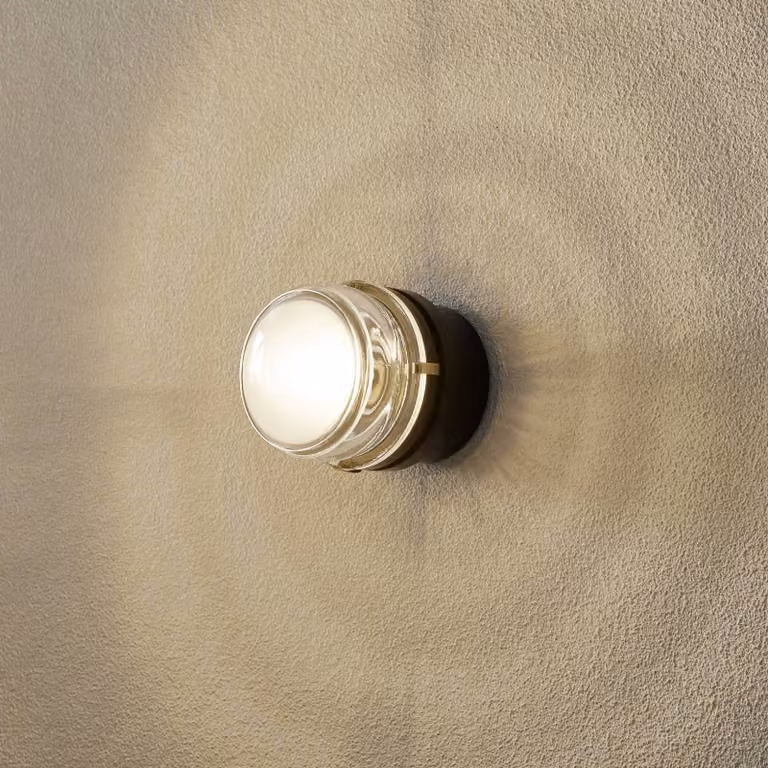 Oluce Applique da parete FRESNEL, dimmerabile, Chiaro / Trasparente, Bagno, Vetro, Design, Applique