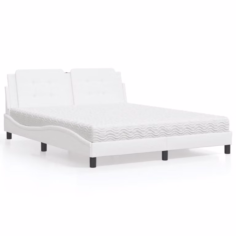 Letto con Materasso Zadar vidaXL Bianco in Similpelle e Tessuto 160x200 cm