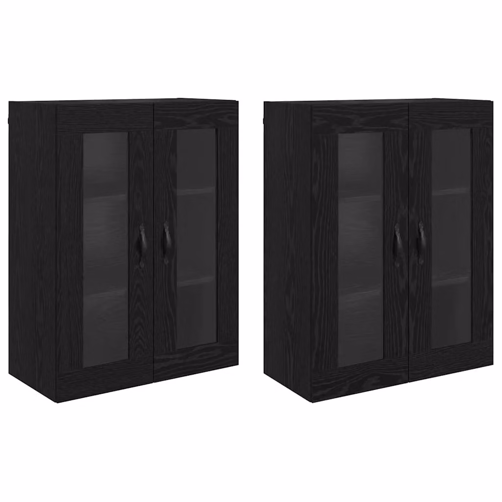 Set di 2 armadi da parete moderni vidaXL con ante in vetro e ripiani interni, colore nero opaco, L/P/H: 69,5 x 34 x 90 cm – 2