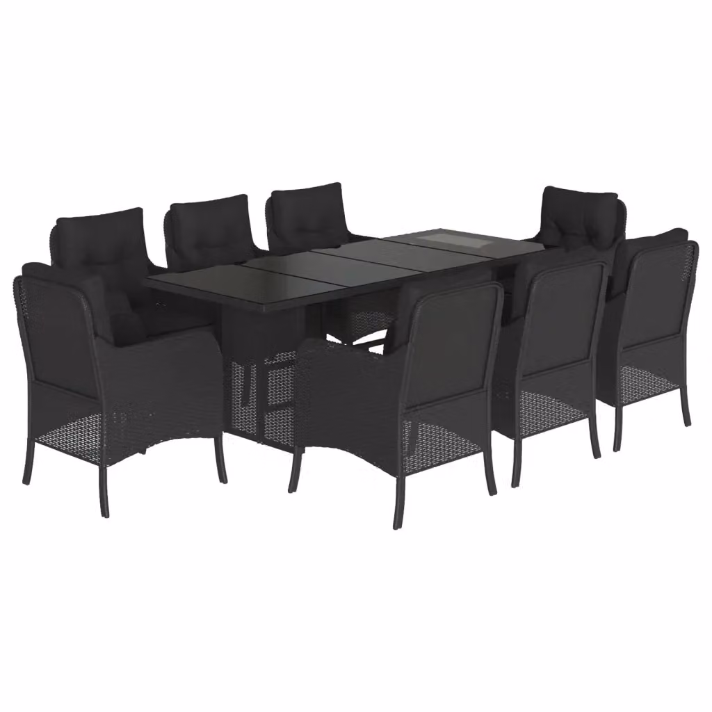 Set da pranzo da giardino vidaXL in polyrattan nero con 9 pezzi e piano in vetro – 2