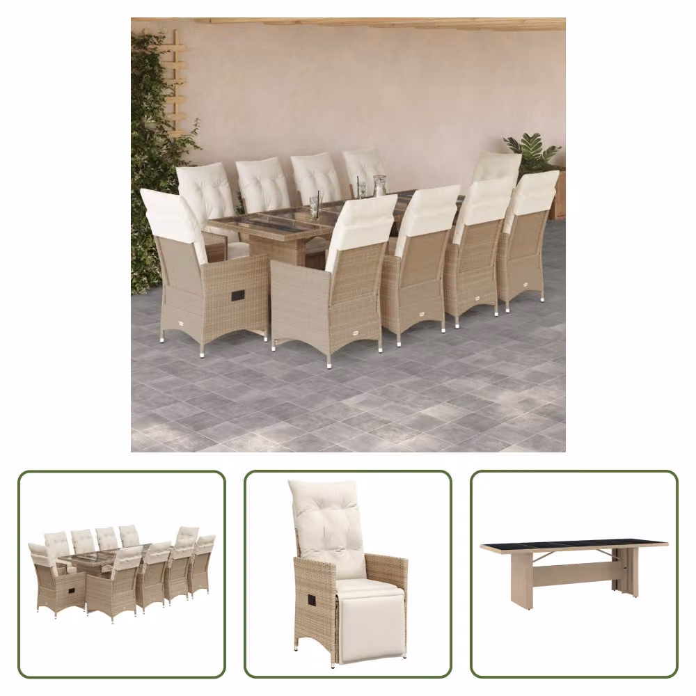The Living Store Set bistrot da giardino 11 pezzi con cuscini Beige in poly rattan