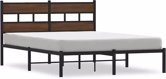 Letto matrimoniale con testiera in rovere marrone e struttura in metallo L/P/H: 140 x 200 x 91.5 cm