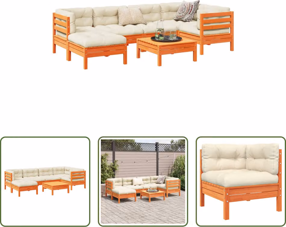 The Living Store Set di divani da giardino 7 pezzi con cuscini Wax in legno di pino marrone