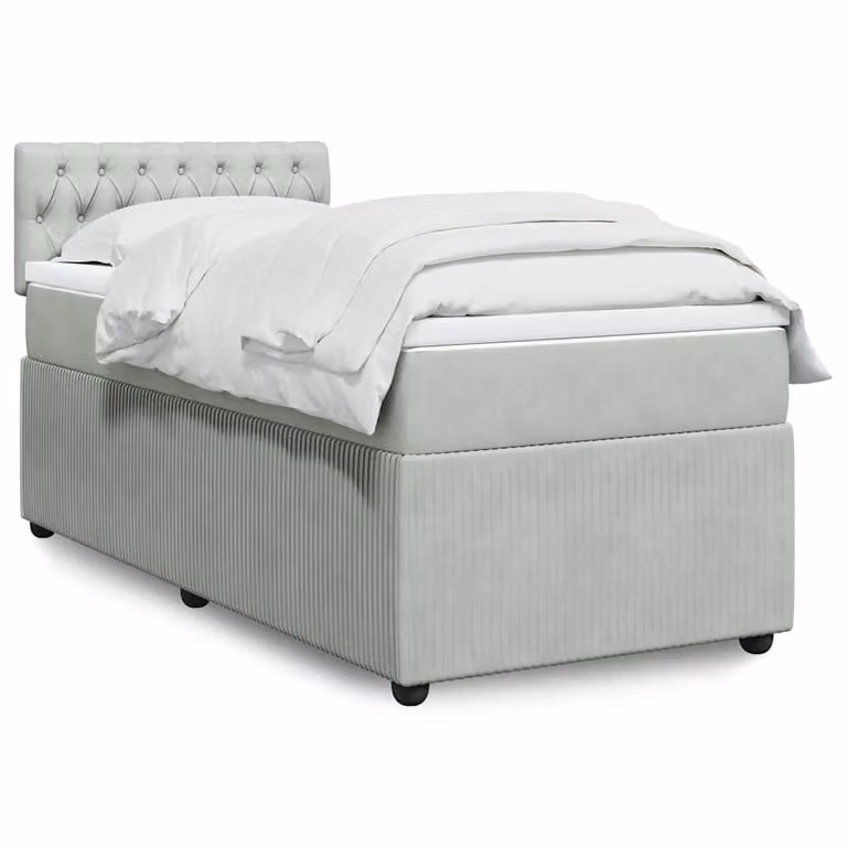 vidaXL Giroletto a Molle con Materasso in Velluto Grigio Chiaro, L/P/H: 90 x 190 cm