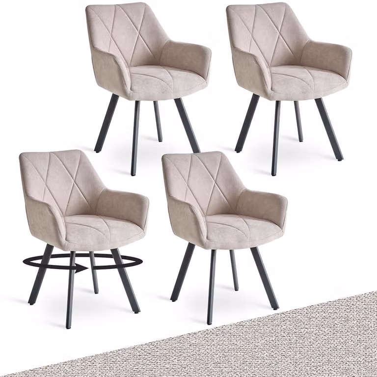 Sedie da pranzo - Set di 4 sedie per cucina - Struttura in legno - Non girevoli - Design moderno - Colore beige - Da montare