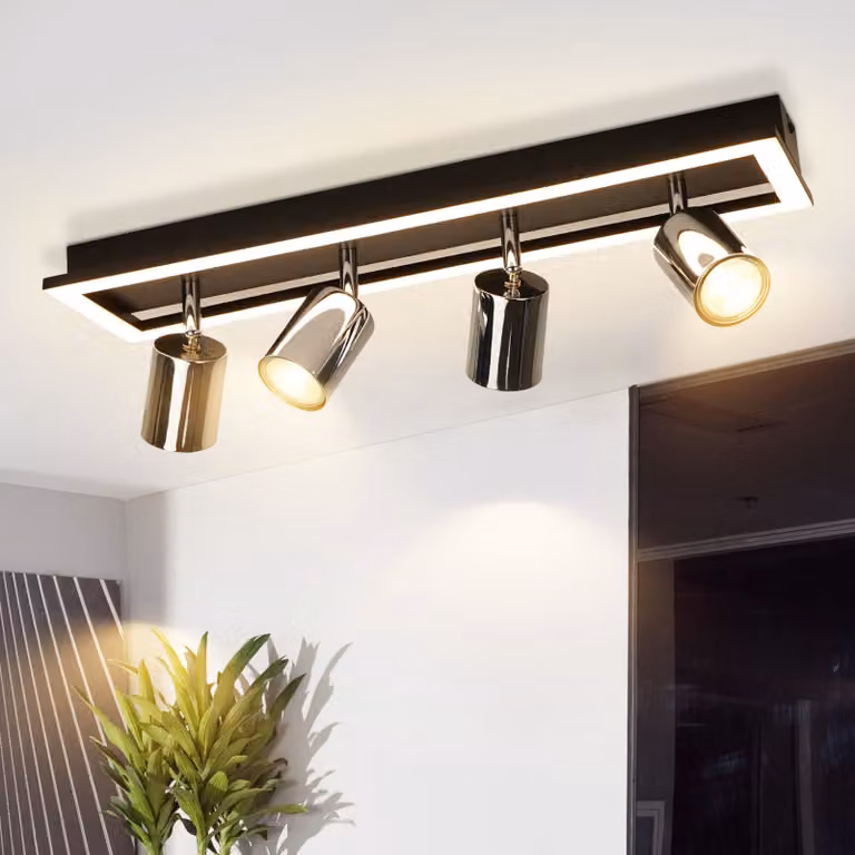 ZMH LED faretto a soffitto 4 fiamme plafoniera GU10 spot a soffitto orientabile lampada da cucina argento faretto 18W bianco caldo lampada a soffitto 52CM per ufficio soggiorno camera da letto sala da pranzo (senza lampadina)
