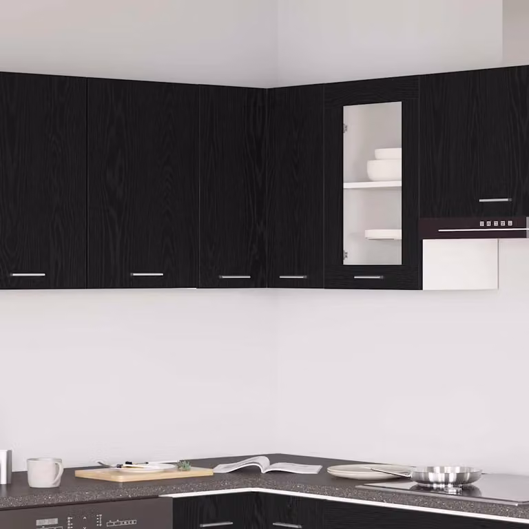 Armadio pensile da cucina moderno vidaXL Lyon con ante in vetro, Rovere Nero, L/P/H: 57 x 57 x 60 cm