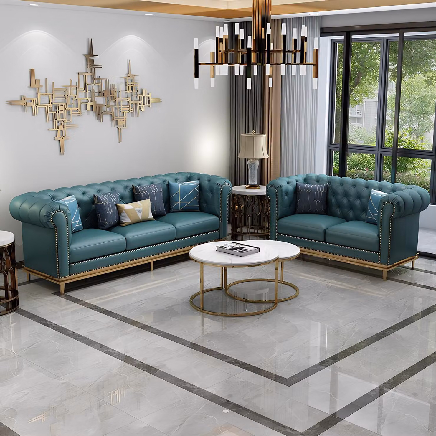 Sofagarnitur 321 Sitzer Ledersofa Modernes Sofa Designer Sofa Chesterfield