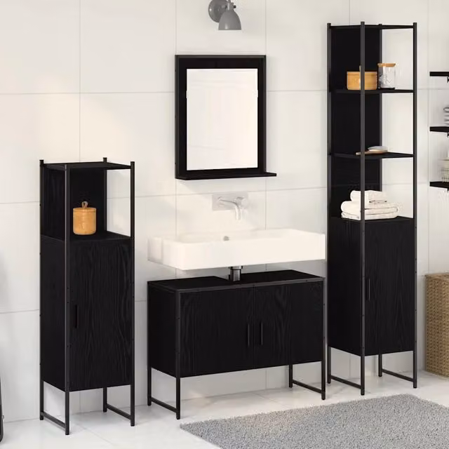 Set di mobili per il bagno 4 pz Nero 33 x 33 x 185,5 cm 3334404