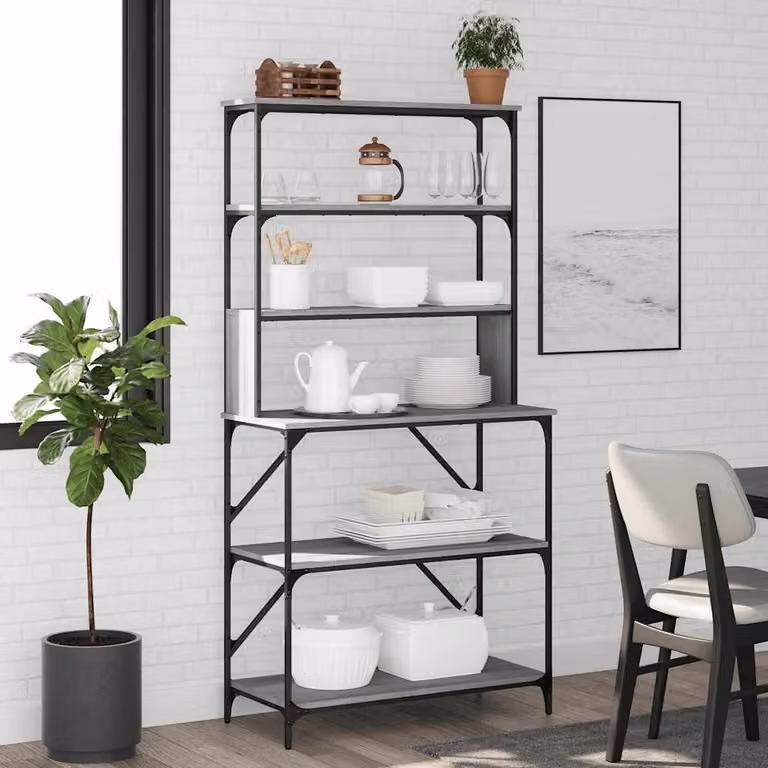 Scaffale da cucina vidaXL con 6 ripiani in stile rustico, colore grigio, L 90 cm, P 40 cm, H 180 cm
