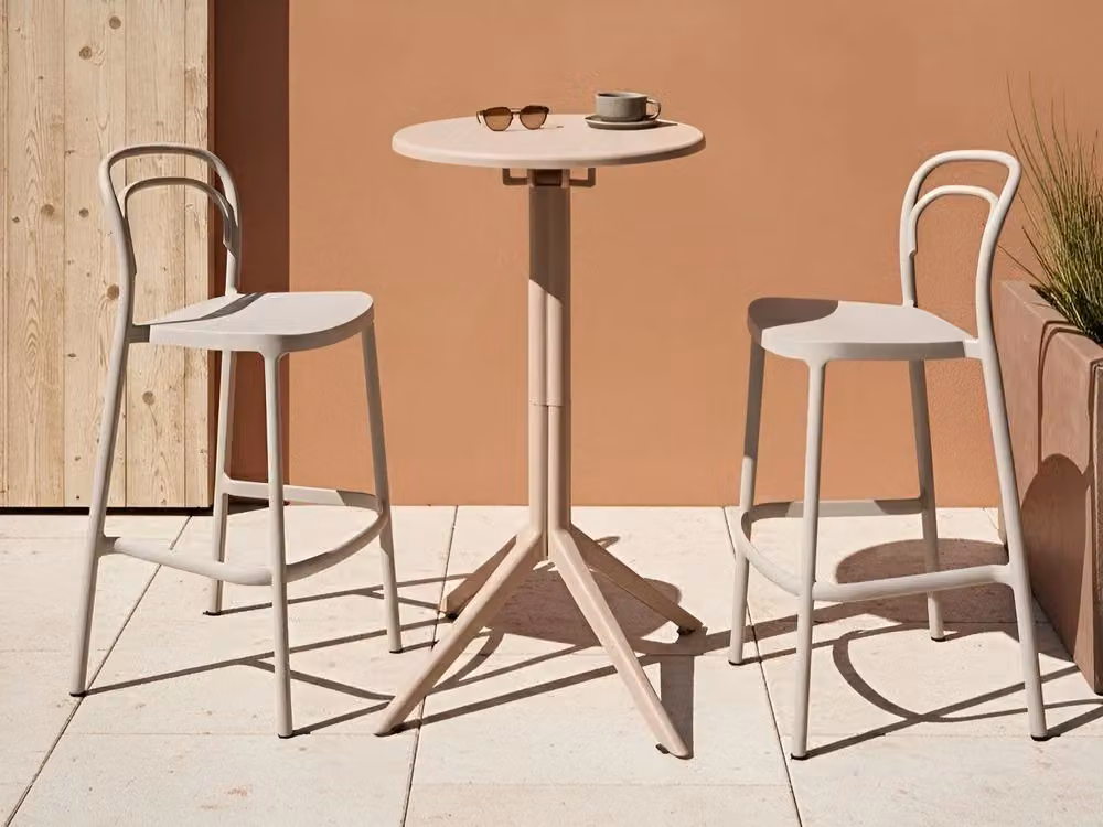 Tavolo da bistrot rotondo BELIANI beige e nero con piano ribaltabile per giardino e balcone L: 60 cm, P: 60 cm, H: 70 cm – 2