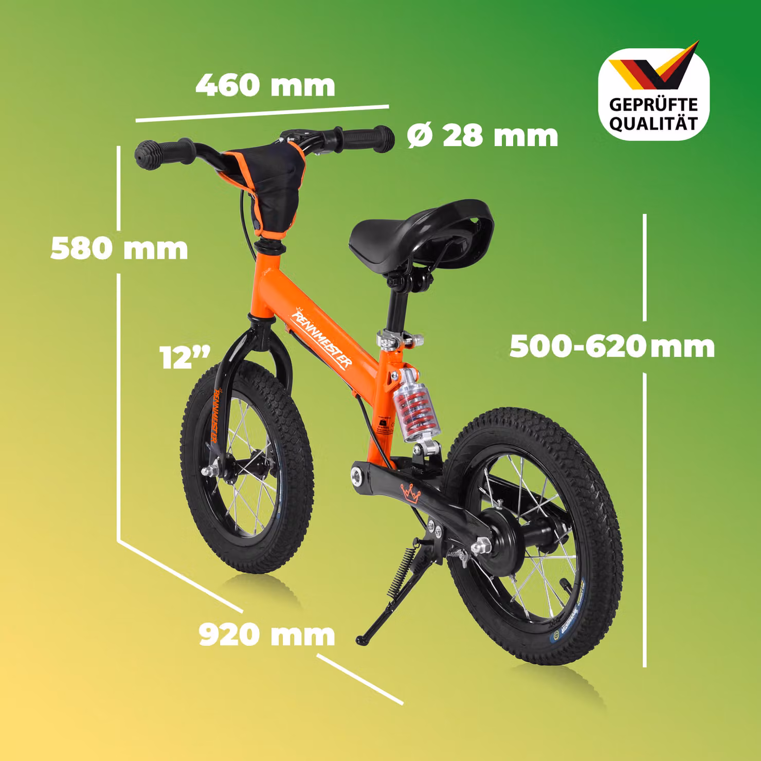 Bici equilibrio Rennmeister arancione con maniglia di spinta e freno regolabile – 2