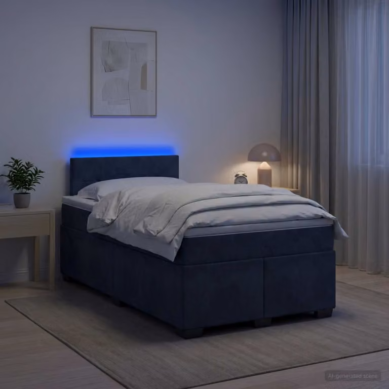 Letto Hybrid con Box Spring vidaXL, Materasso a Molle Insacchettate e Illuminazione LED, Grigio, L/P/H: 120 x 200 cm
