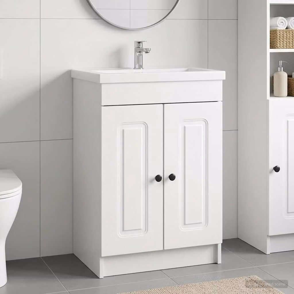 Mobiletto da bagno sotto il lavello vidaXL Bianco con ante a cerniera e ripiani interni L: 78,5 cm, P: 37,5 cm, H: 81 cm