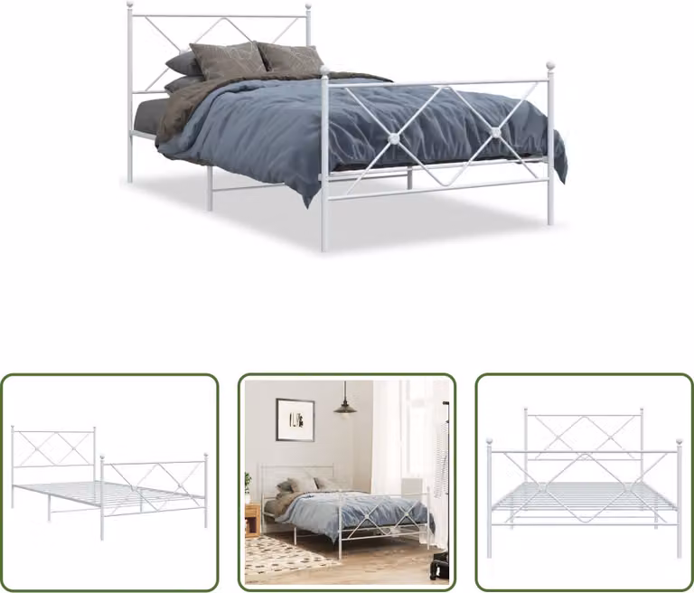 The Living Store Struttura letto con testiera e pediera in metallo bianco 107x203 cm