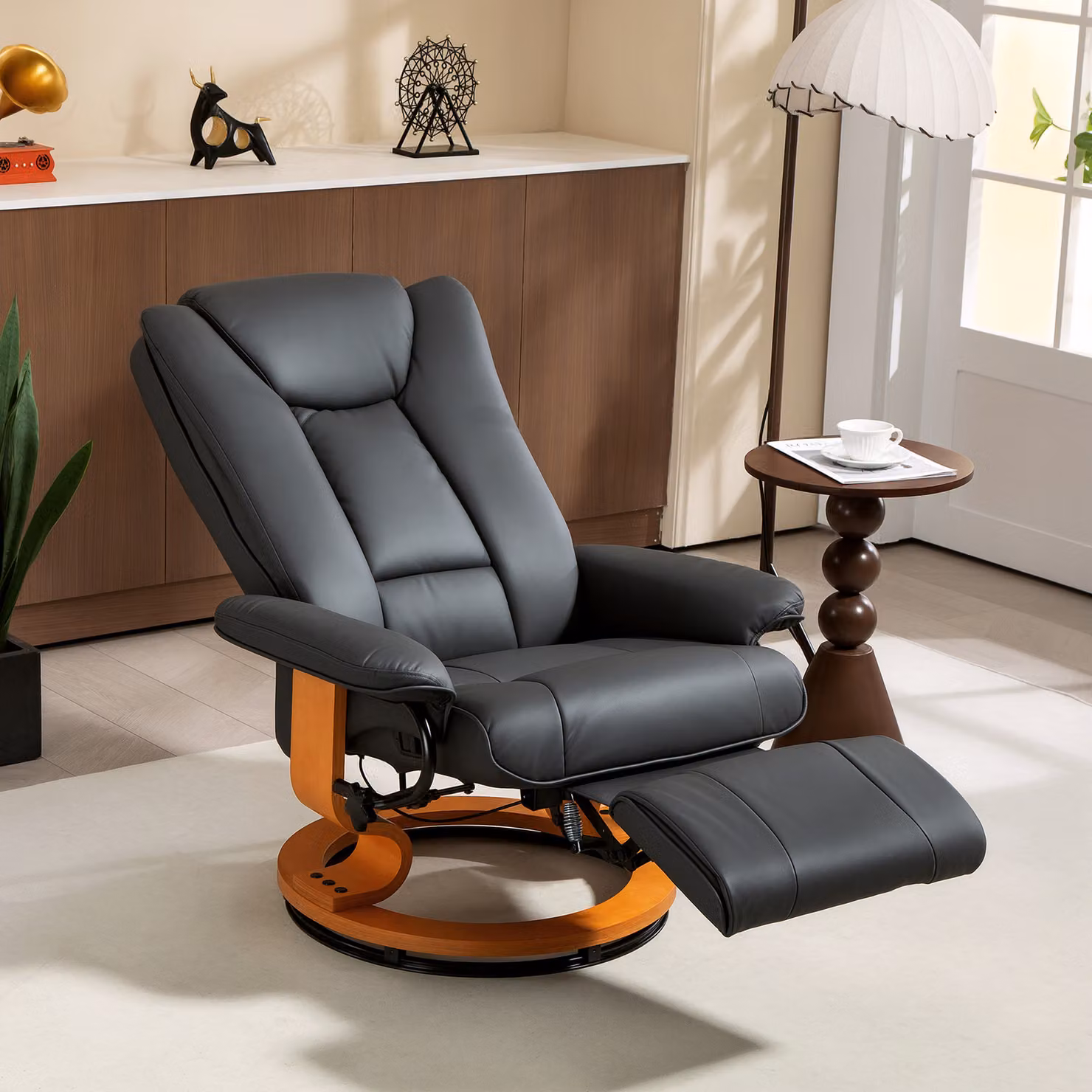 Poltrona relax reclinabile e girevole HOMCOM in similpelle, Grigio scuro – 2