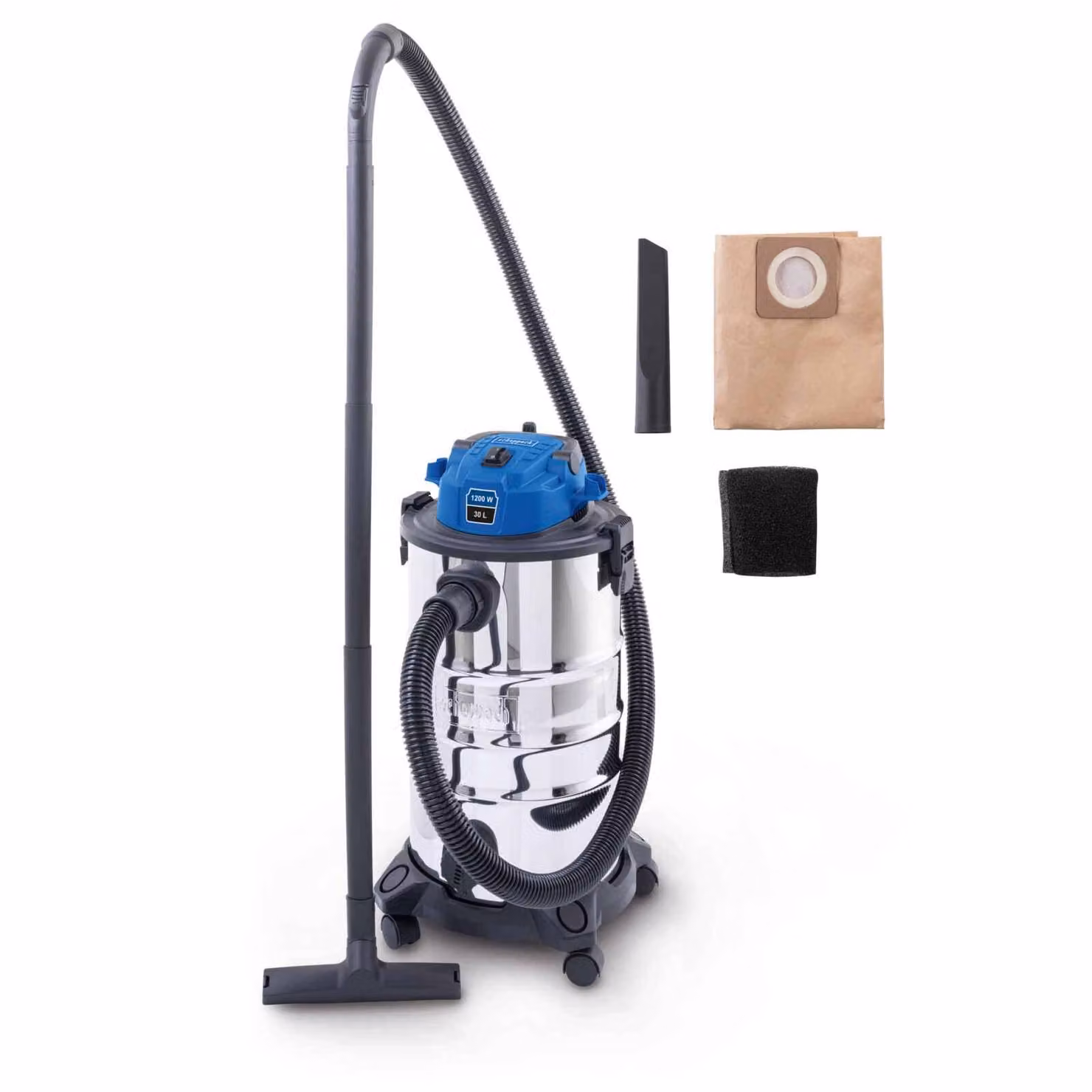 Aspirapolvere elettrico a umido/secco Scheppach VC30v2 - 1200W | Lunghezza tubo 2m | Cavo di collegamento 3m | Capacità 30L | 20kPa