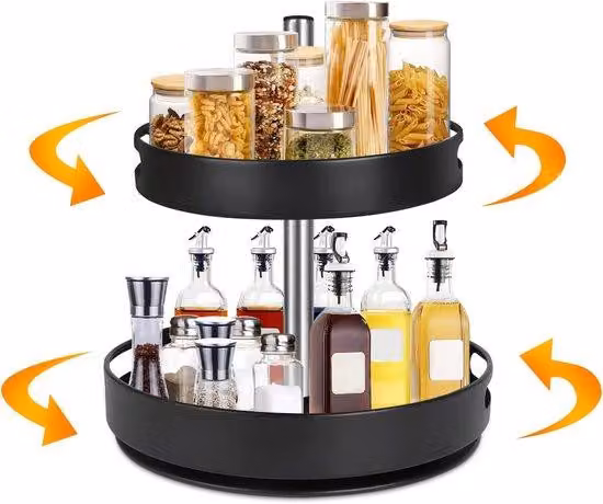 Organizzatore per spezie con funzione di rotazione a 360 gradi, 2 ripiani, ideale per cucina e bagno