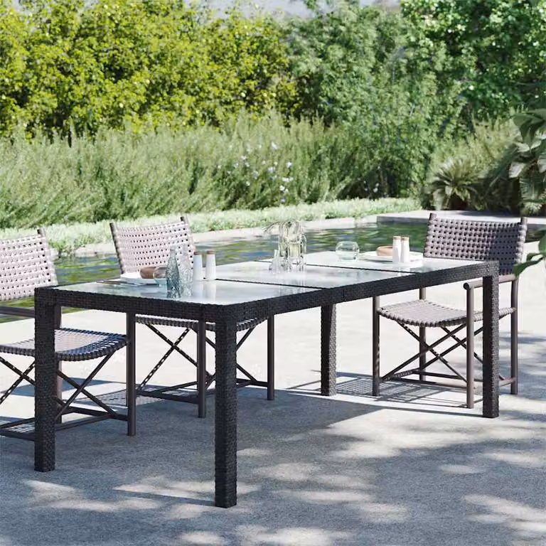 vidaXL Tavolo da giardino moderno in polyrattan e vetro temperato nero L: 190 cm, P: 90 cm, H: 75 cm