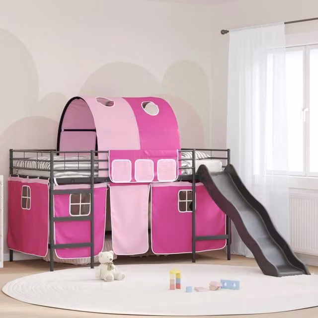 Struttura del letto loft per bambini-Giroletto per bambini Nero e rosa 107 x 200 cm 606466