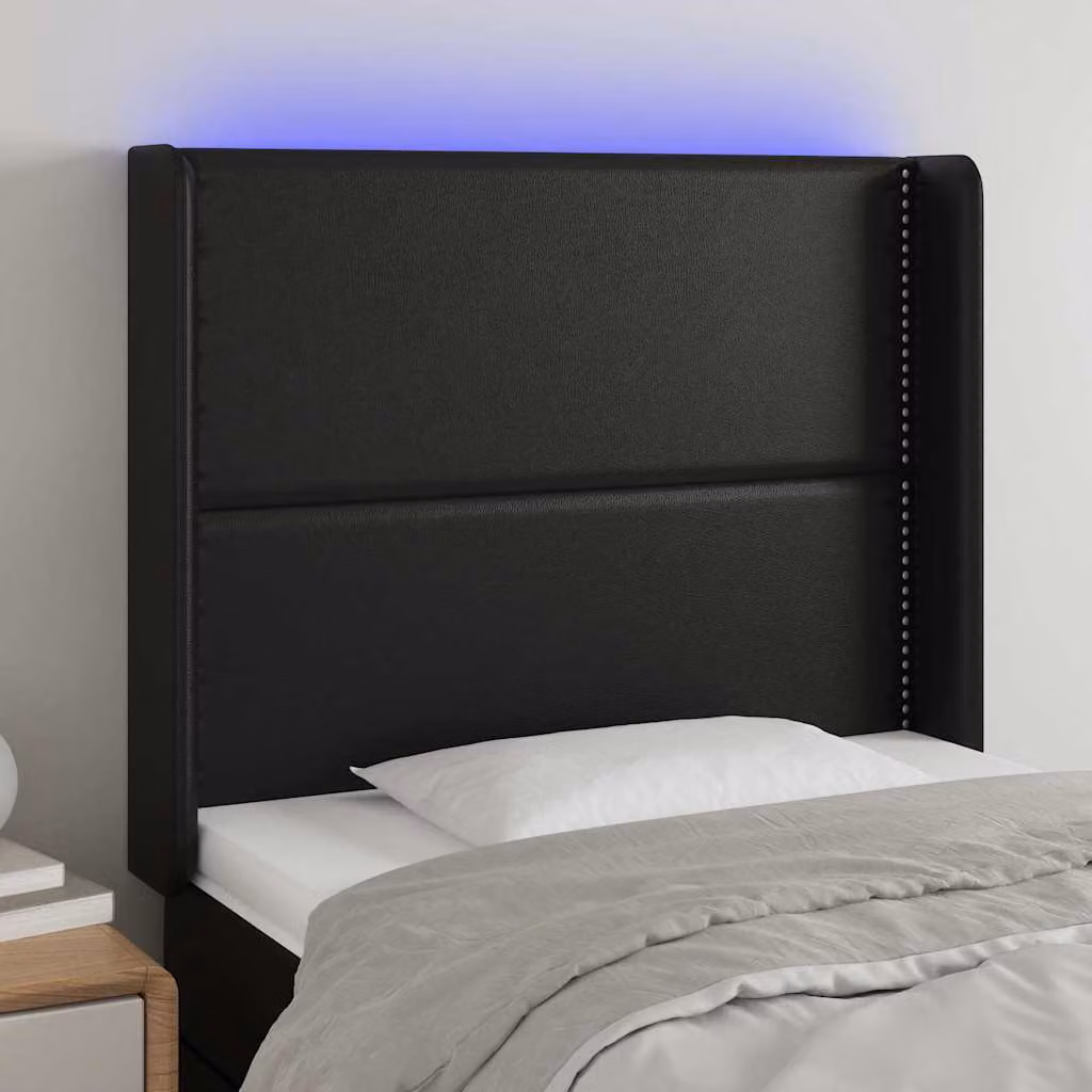 Testiera per letto vidaXL in similpelle nera con illuminazione LED e porta di ricarica USB, L: 103 cm, P: 16 cm, H: 118-128 cm
