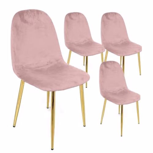 MA MAISON Set 4 Sedie in Velluto Imbottite - Tessuto Tecnico, Colori Vari, Gambe in Metallo Dorato, Seduta Morbida, Stile Elegante e Moderno, Portata Massima di 130kg - 52 x 44 x 88 cm (Rosa)