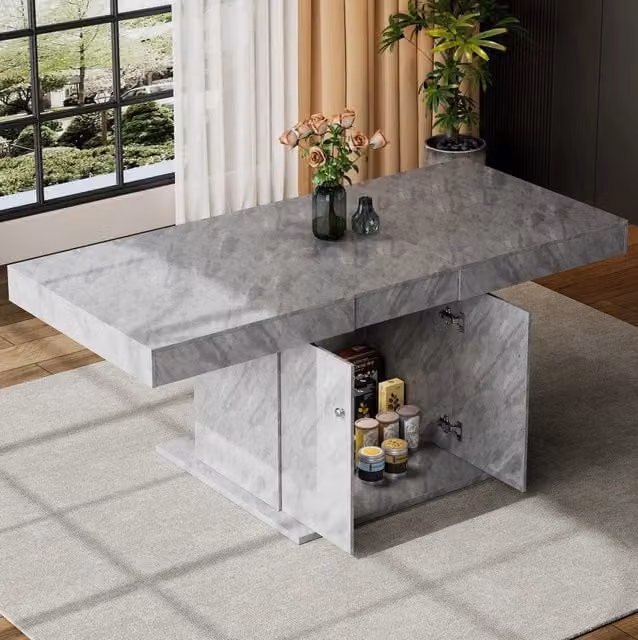 Tavolo da pranzo allungabile 140/180x80x76 cm con vano contenitore; grigio