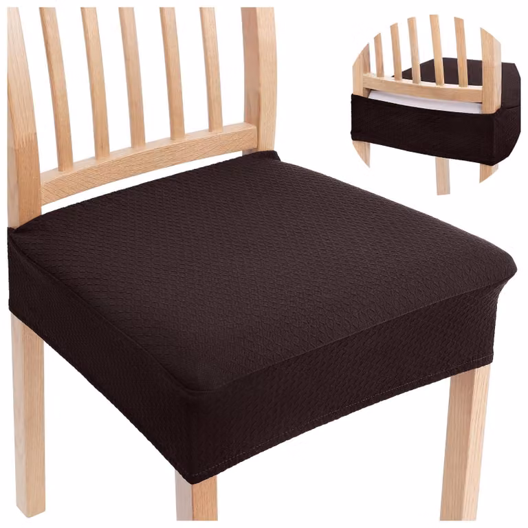 Set di 6 copri-sedia da pranzo elasticizzati in tessuto jacquard, senza schienale - Marrone