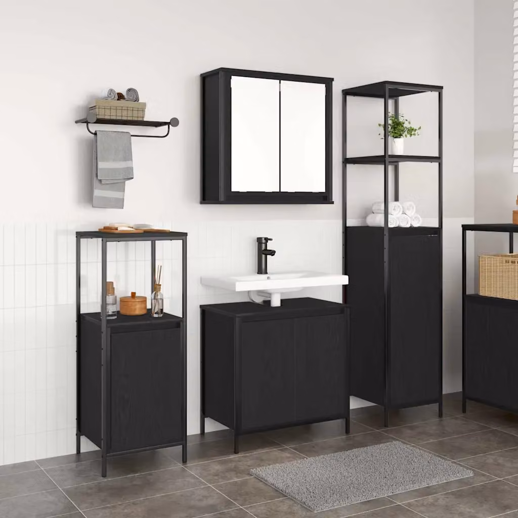 Set di mobili per il bagno moderno vidaXL in 3 pezzi, colore nero, L: 36 cm, P: 35 cm, H: 165 cm