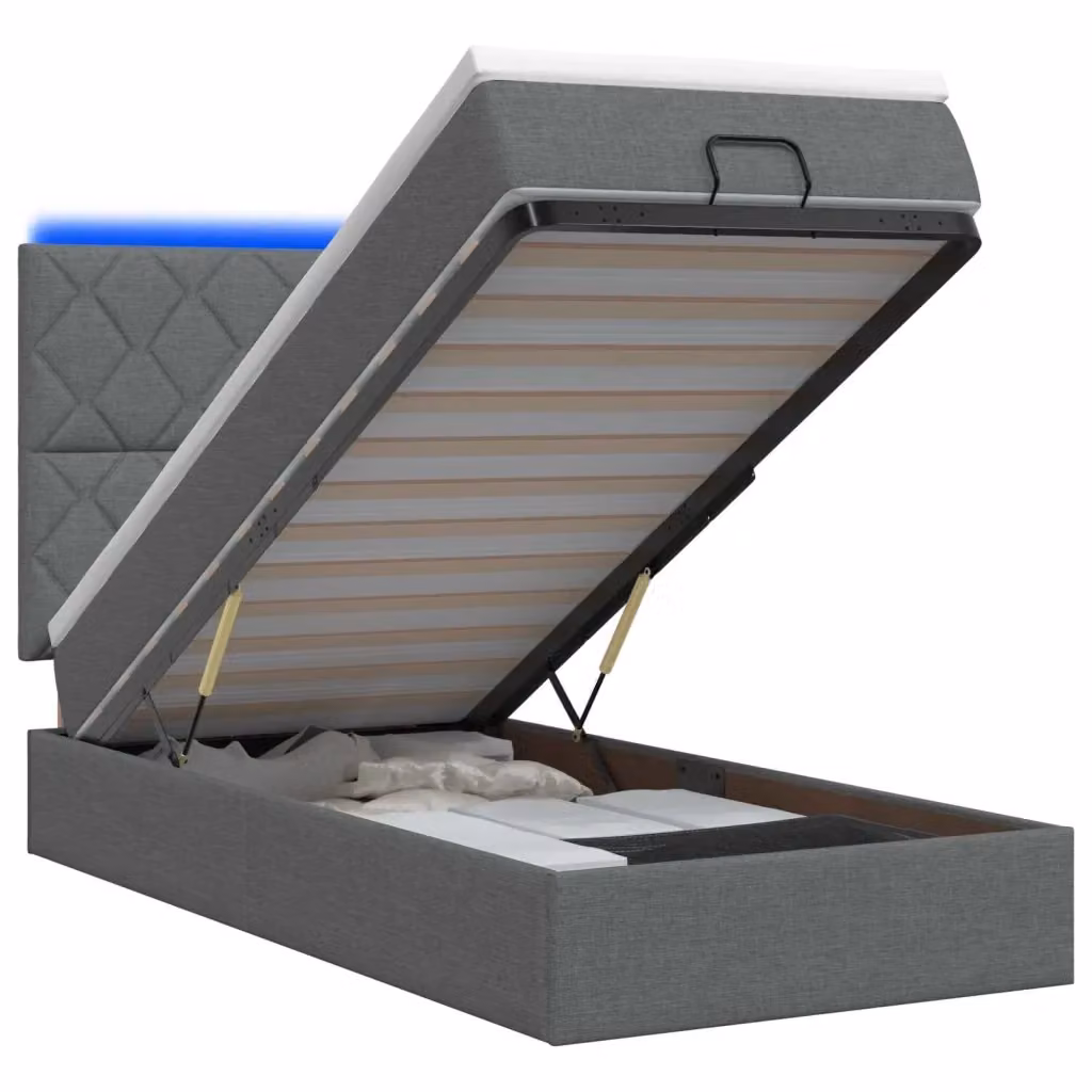 Letto Ottomano con Materasso Ibrido e Illuminazione LED vidaXL, Grigio e Bianco, L/P/H: 200 x 80 x 88 cm – 2