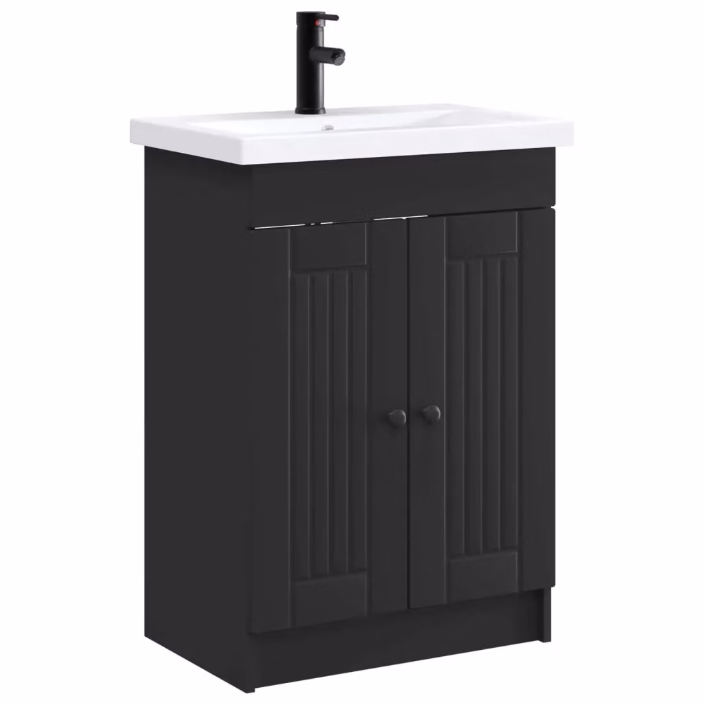 Set di mobili per il bagno moderno vidaXL in legno e metallo nero opaco L: 56 cm, P: 37,5 cm, H: 81 cm – 2