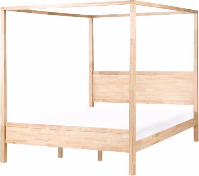 Letto a baldacchino in legno di gomma marrone chiaro 180 x 200 cm doghe minimalista camera da letto
