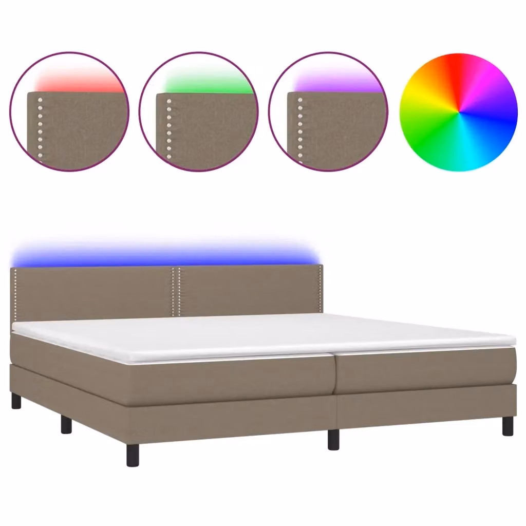 Letto a molle con materasso e illuminazione LED vidaXL in tessuto tortora L/P/H: 200 x 200 x 203 cm – 2