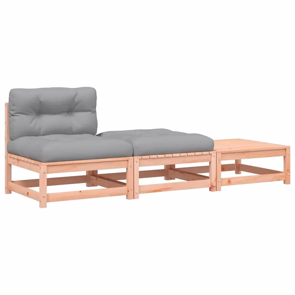 Divano da giardino moderno vidaXL in legno trattato con cuscini grigi e pouf coordinato – 2
