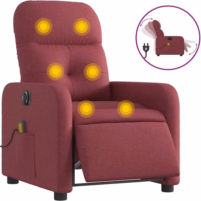 Poltrona Massaggiante | Sedia Relax Reclinabile Elettrica Rosso Vino Tessuto