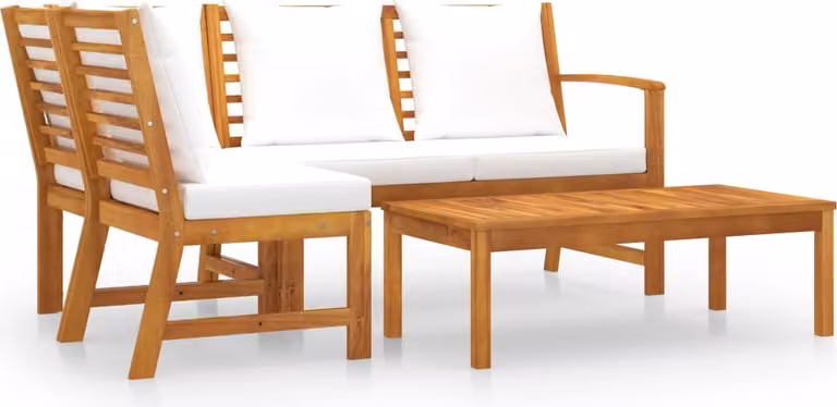 Set Divani da Giardino 4 pz con Cuscini Crema in Legno Acacia