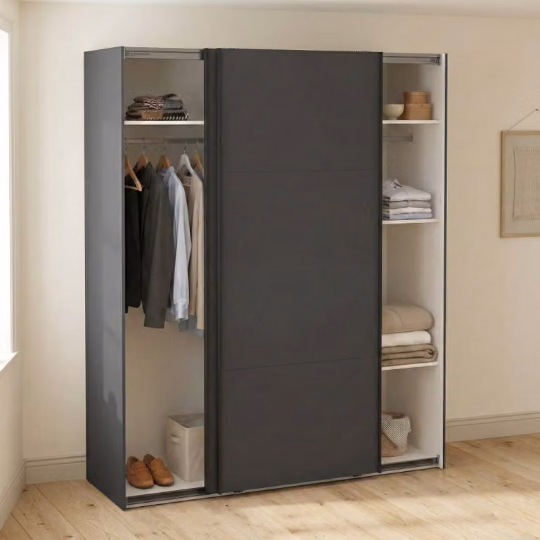 Dmora Armadio Multiuso 2 Ante Gomer 65x220.4h cm Grigio, Appendiabiti 2 Ante