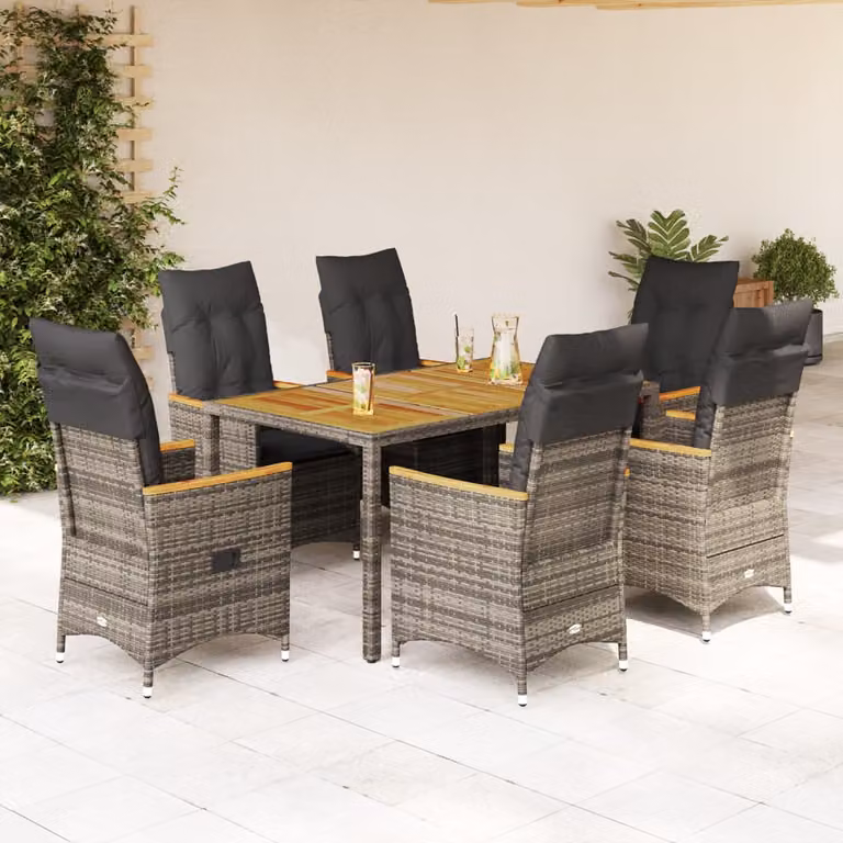 vidaXL Set da Pranzo da Giardino 7 pz in Polyrattan e Legno di Acacia Grigio