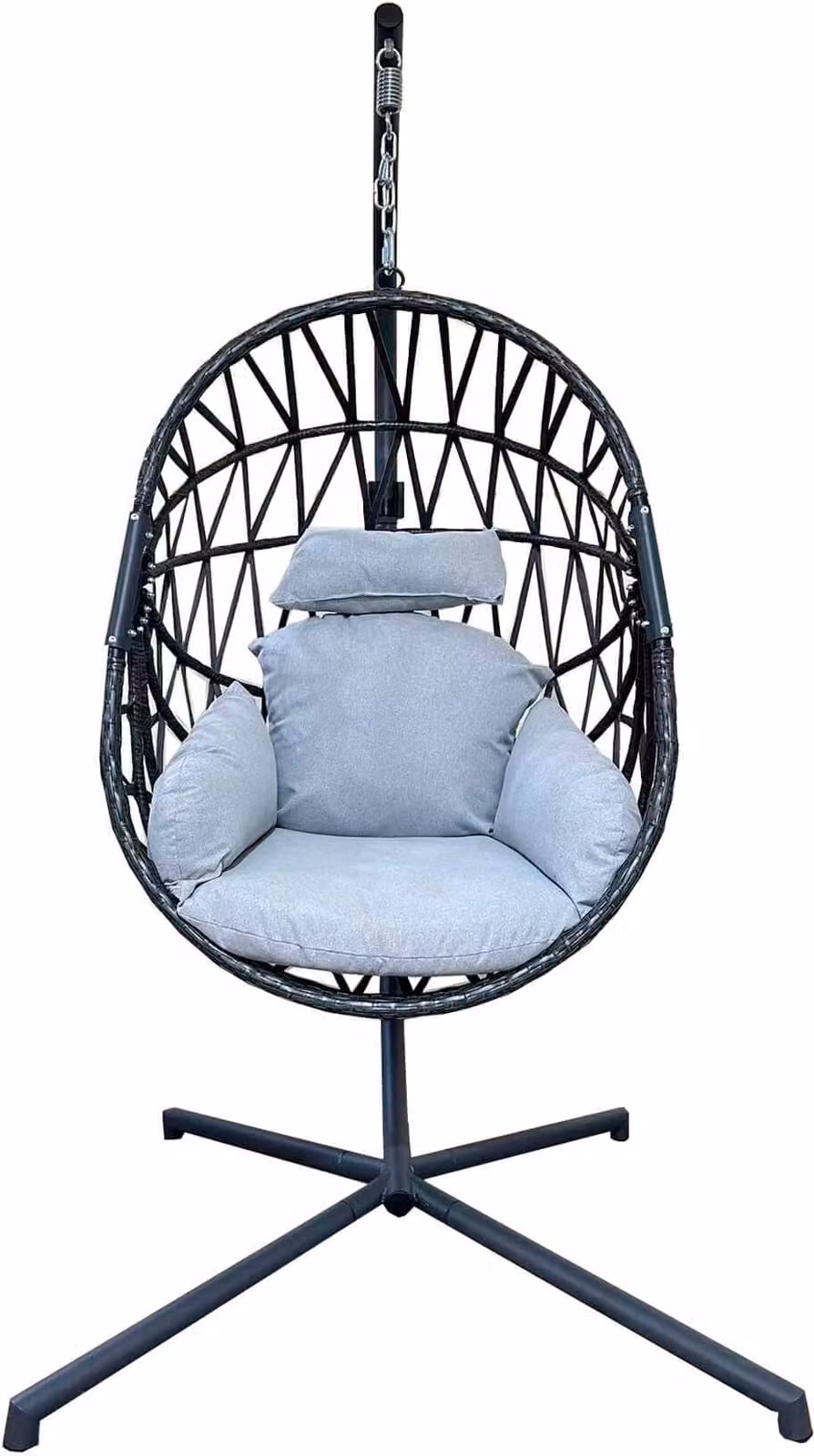 Rebecca Mobili sedia sospesa con base, polyrattan e acciaio, grigio