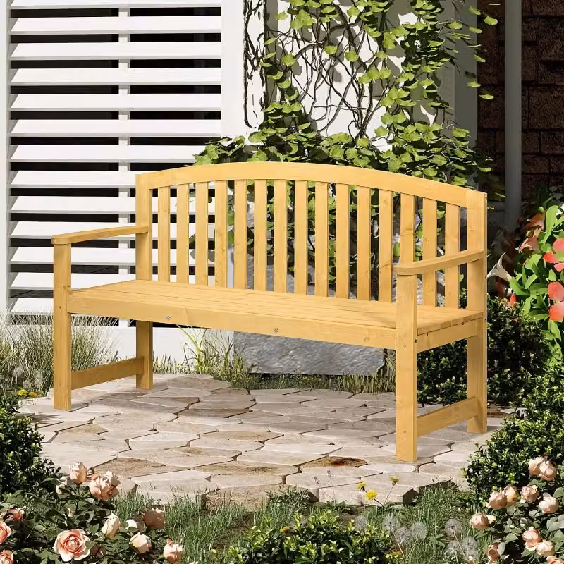 Panchina da giardino a 2 posti WISHDOR in legno di abete con braccioli, arancione e marrone, L: 143 cm, P: 51 cm, H: 85 cm