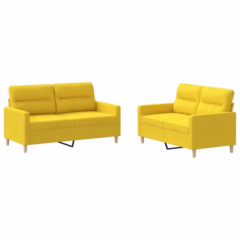 Set di Divani 2 pz con Cuscini Giallo Chiaro in Tessuto