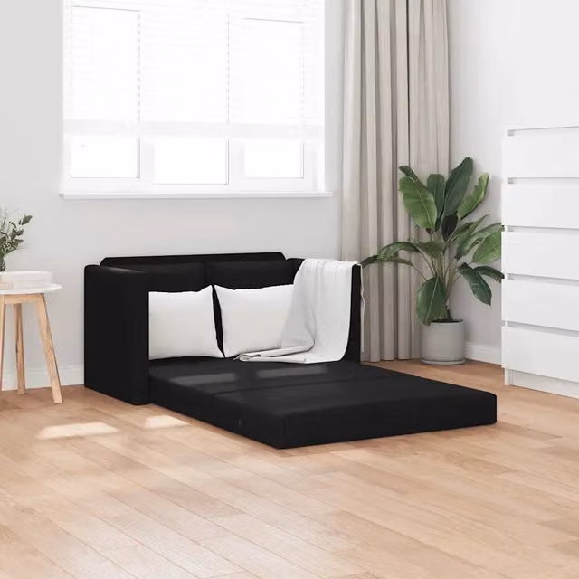 Divano Letto da Terra 2 in 1-Sofa Letto-Daybed Nero 112x174x55 cm Tessuto