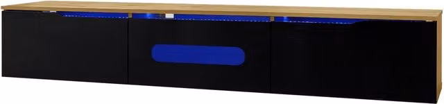 Mobile TV in MDF Nero e Legno con Illuminazione LED a 16 Colori, 180x35x30 cm, Montaggio a Parete o a Terra