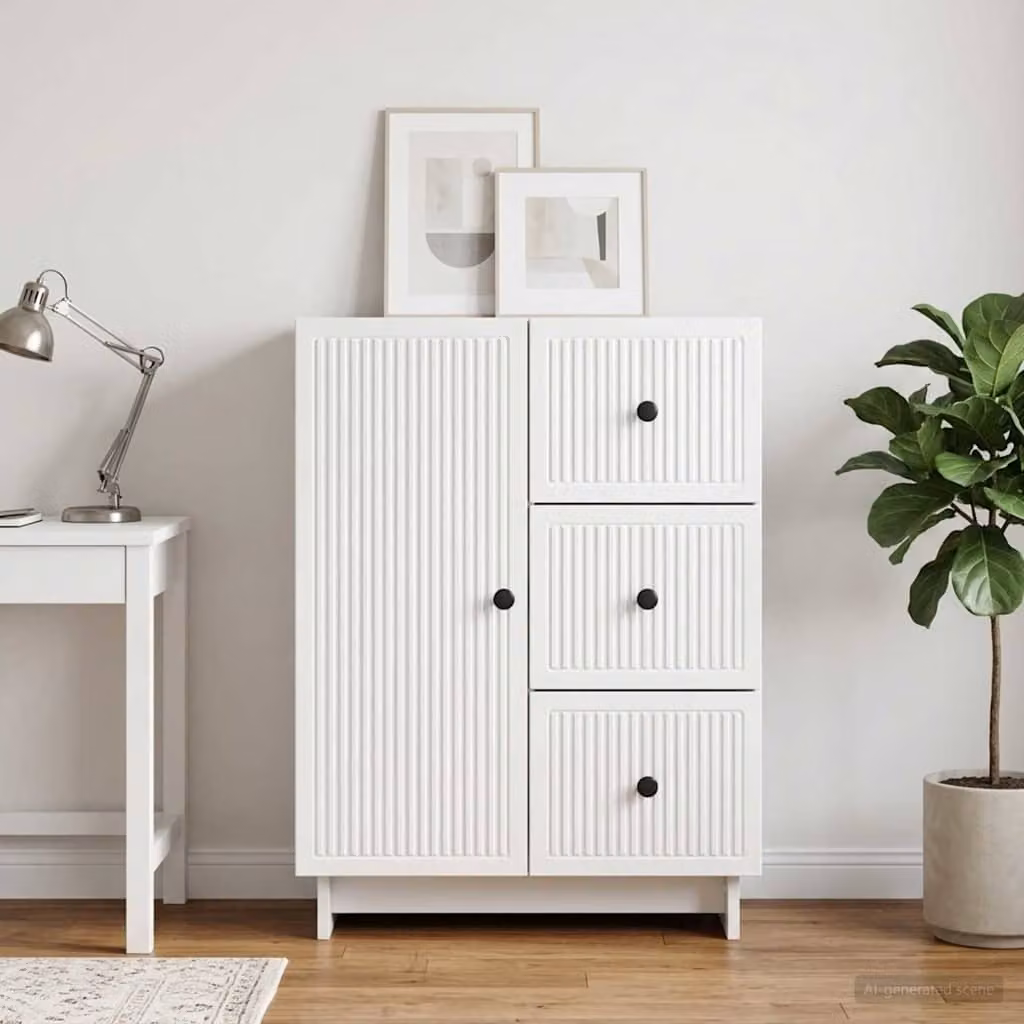 Credenza moderna vidaXL Bianco Lucido in legno ingegnerizzato e metallo L: 66 cm, P: 34,5 cm, H: 90 cm