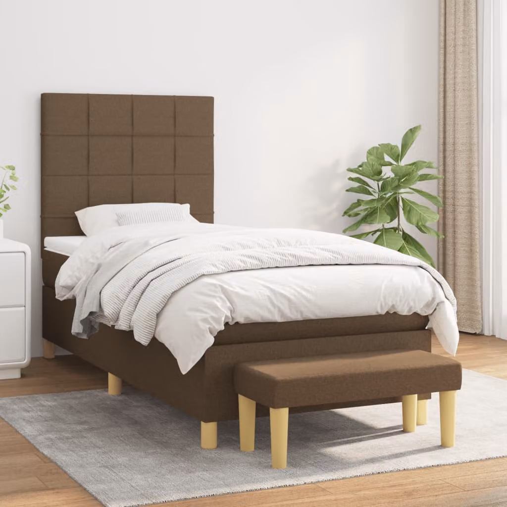 vidaXL Letto Ibrido con Giroletto a Molle e Materasso in Tessuto Marrone e Bianco L/P/H: 200 x 80 x 128 cm – 1