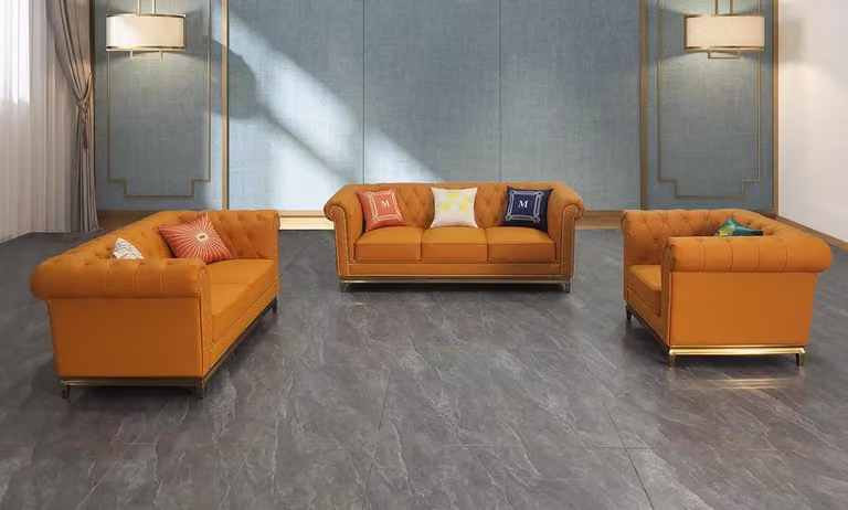 Chesterfield Wohnzimmer Couch Sofa Set Luxus Garnitur 3+2+1 Orange